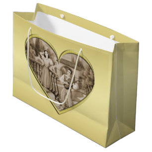Vintage Romance couple, man and woman, gold Large Gift Bag