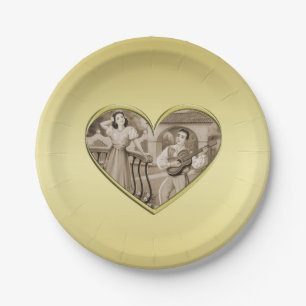 Vintage Romance couple, man and woman, gold Paper Plate