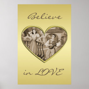 Vintage Romance couple, man and woman, gold Poster