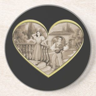 Vintage Romance couple, man and woman love Coaster