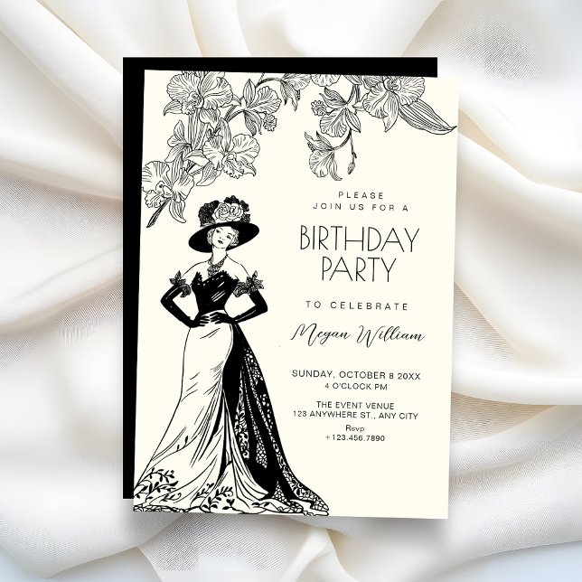 Vintage romance fashion elegant birthday invitation (Creator Uploaded)