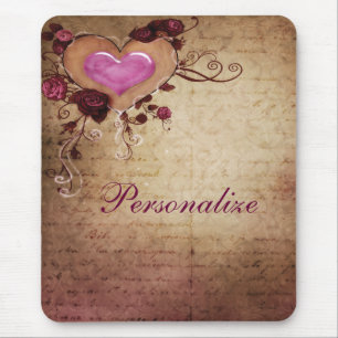 Vintage Romance Heart & Roses Mousepad