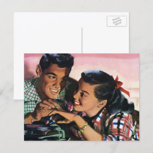 Vintage Romance, High School Sweethearts in Love Postcard