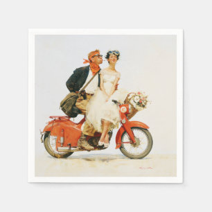 Vintage Romance on a Red Scooter Napkin