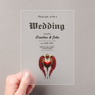 Vintage romance with a heart and wings. acrylic invitations