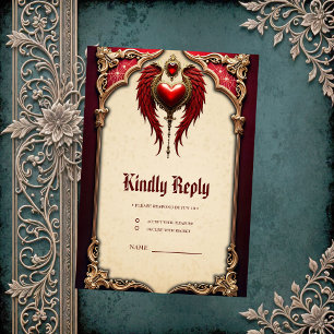 Vintage romance with a heart and wings. RSVP card