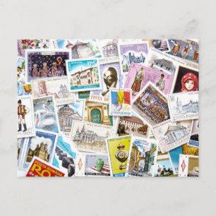 Vintage Romania Postage Stamp Collage Postcard