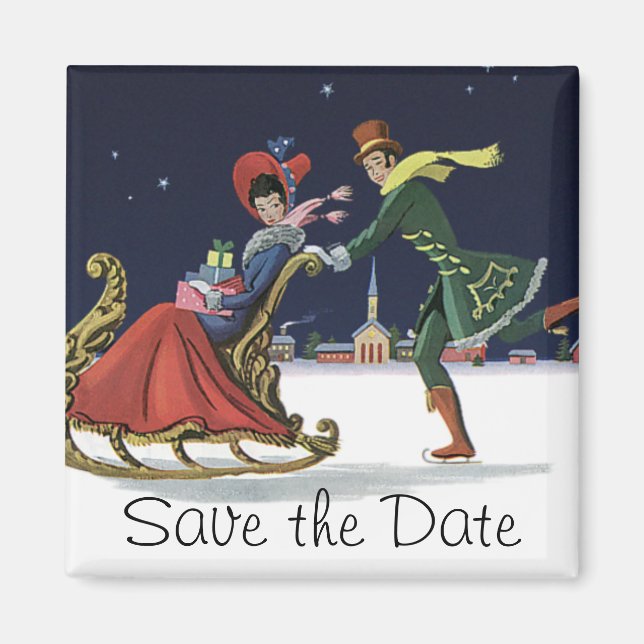 Vintage Romantic Christmas Love, Save the Date! Magnet (Front)