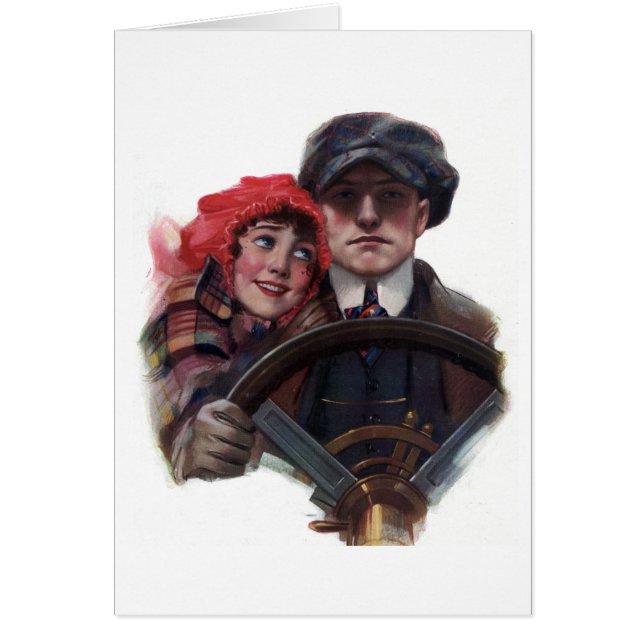 Vintage romantic classic car backseat driver card (Front)