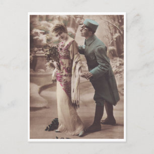 Vintage Romantic Couple Soldier and Lady Postcard