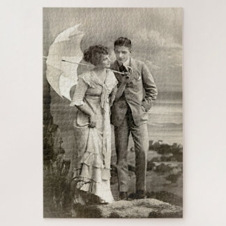 Vintage Romantic Couple with Parasol Jigsaw Puzzle