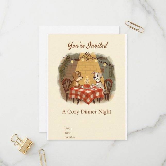 Vintage Romantic Dinner Invitation card (Front/Back In Situ)