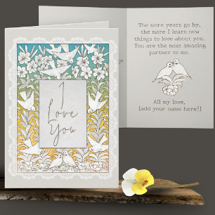 Vintage Romantic Doves & Lace I Love You Card