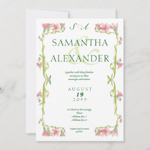 Vintage Romantic Floral Frame Monogram Wedding Invitation