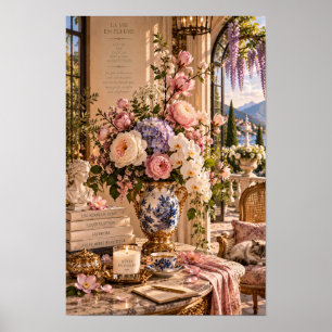 Vintage Romantic Floral Italian Lake Wall Art