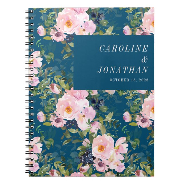 Vintage Romantic Florals Blue Custom Wedding  Notebook (Front)