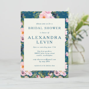 Vintage Romantic Florals in Blue Bridal Shower Invitation
