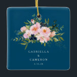 Vintage Romantic Florals in Blue Wedding  Ceramic Ornament<br><div class="desc">Personalised Vintage Romantic Florals in Blue Wedding Christmas Ceramic Ornament</div>