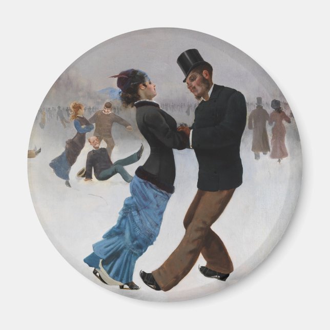 Vintage Romantic Ice Skaters Magnet (Front)
