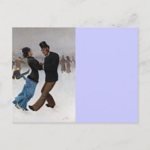 Vintage Romantic Ice Skaters Postcard