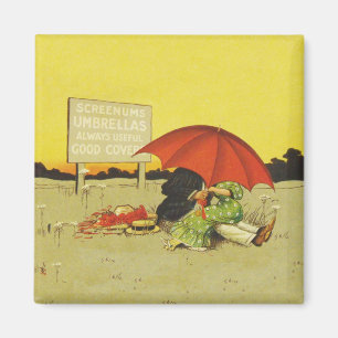 Vintage Romantic Kissing Couple Red Umbrella Funny Magnet