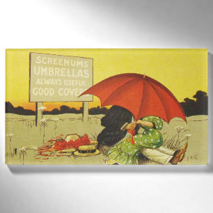 Vintage Romantic Kissing Couple Red Umbrella Funny Name Tag