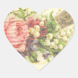 Vintage Romantic Letter Pink Rose Heart Sticker