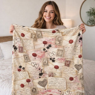 Vintage Romantic Love Letters & Wax Seals Fleece Blanket