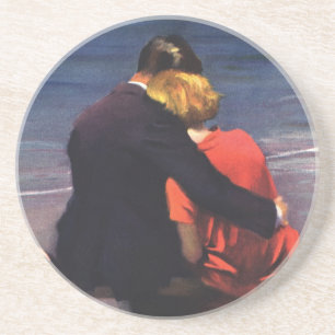 Vintage Romantic Love, Romance on the Beach Coaster