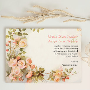 Vintage romantic painting of roses wedding invitation