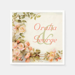 Vintage romantic painting of roses wedding napkin