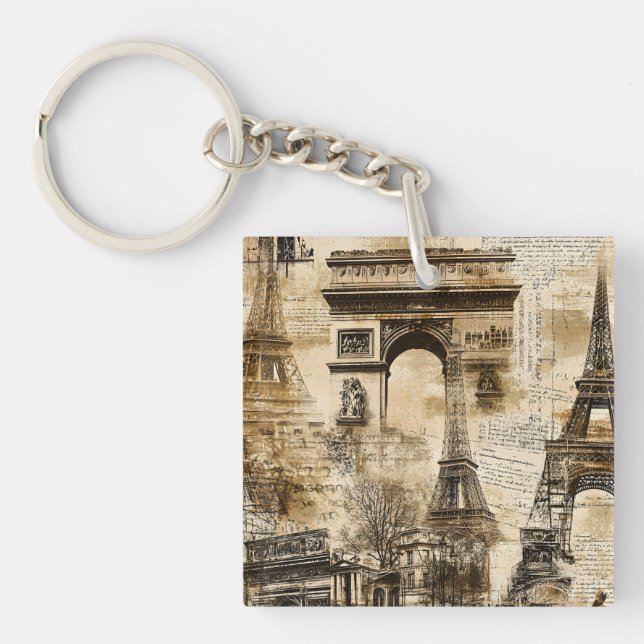 Vintage Romantic Paris France Eiffel Tower  Key Ring (Front)