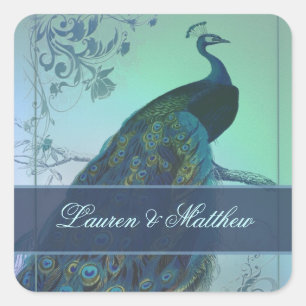 Vintage romantic peacock design square sticker