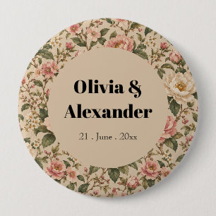 Vintage Romantic Peony & Rose Garden Pattern 10 Cm Round Badge
