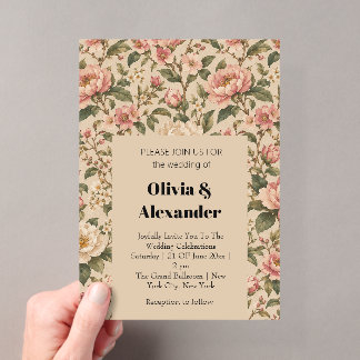 Vintage Romantic Peony & Rose Garden Pattern Acrylic Invitations