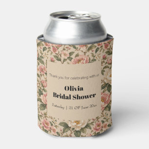 Vintage Romantic Peony & Rose Garden Pattern Can Cooler
