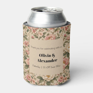 Vintage Romantic Peony & Rose Garden Pattern Can Cooler