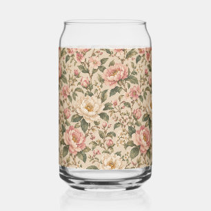 Vintage Romantic Peony & Rose Garden Pattern Can Glass