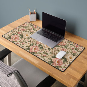Vintage Romantic Peony & Rose Garden Pattern Desk Mat