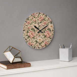 Vintage Romantic Peony & Rose Garden Pattern Large Clock