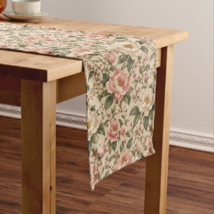 Vintage Romantic Peony & Rose Garden Pattern Long Table Runner