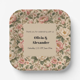 Vintage Romantic Peony & Rose Garden Pattern Paper Plate