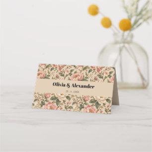 Vintage Romantic Peony & Rose Garden Pattern Place Card