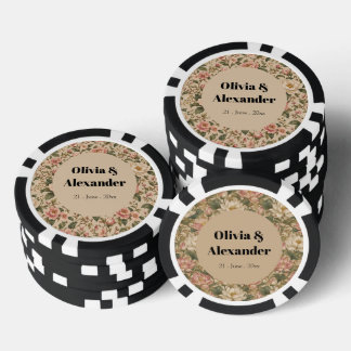 Vintage Romantic Peony & Rose Garden Pattern Poker Chips