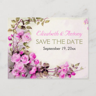 Vintage romantic pink roses wedding Save the Date Announcement Postcard