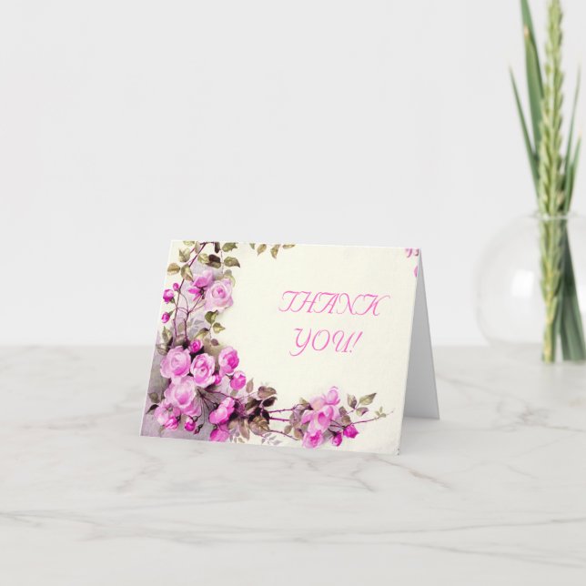 Vintage romantic pink roses wedding Thank You Card (Front)