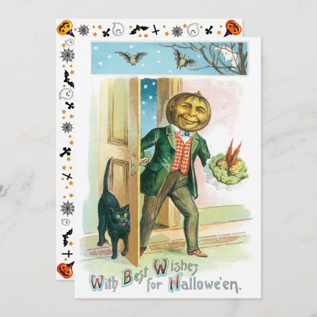 Vintage Romantic Pumpkin Head Halloween Invitation (Front/Back)