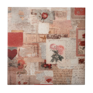 Vintage Romantic Rose Collage (2) Ceramic Tile