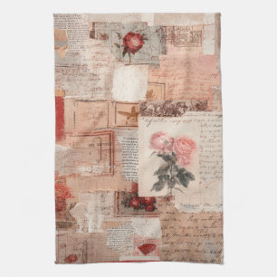 Vintage Romantic Rose Collage (2) Tea Towel
