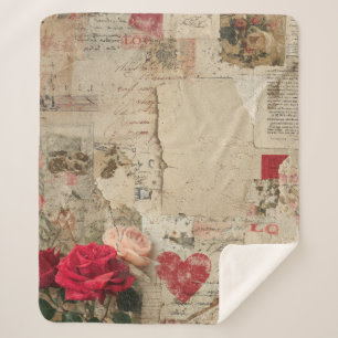 Vintage Romantic Rose Collage (4) Sherpa Blanket